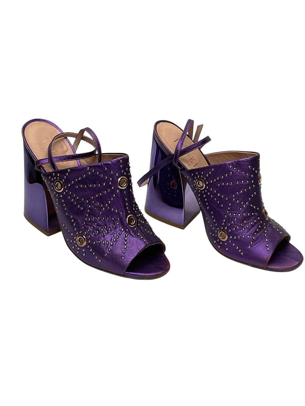Ivy Kirzhner Epoque studded peep-toe mules Size 8.5M metallic purple